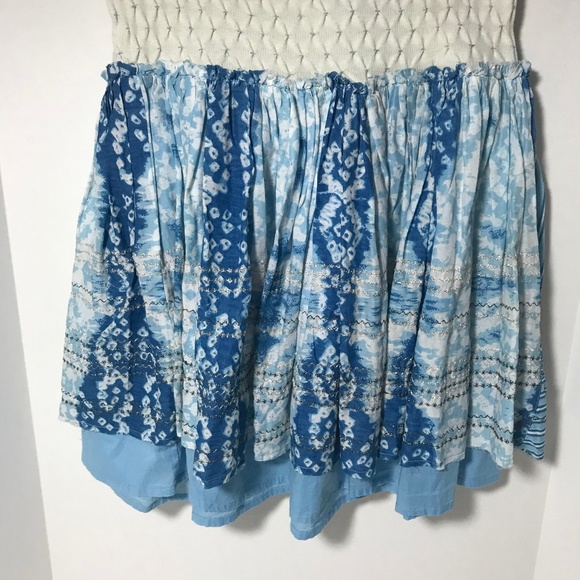 BNWT XS Free People Blue/white/silver Mini Skirt 2 PRICE FIRM NO DISCOUNTS - Picture 1 of 6